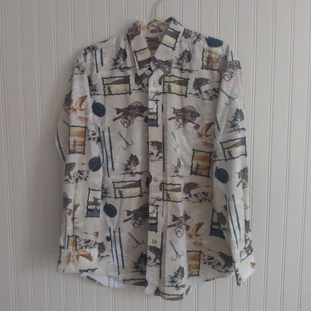 Natural Issue men button down medium fishing trout bait caster fisherman…